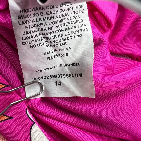 Trina Turk Sevilla Ruffle Off the Shoulder Once Piece Swim Suit Colorful Size 14 - Picture 10 of 12